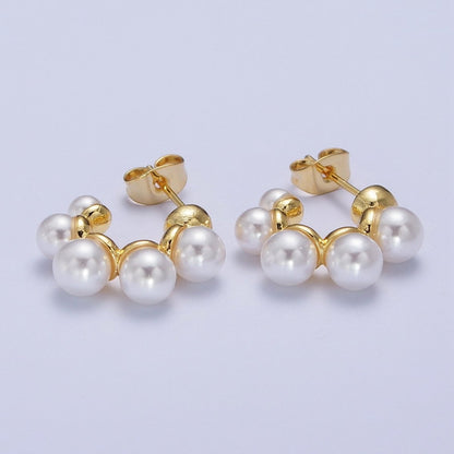 24K Gold Filled Round Pearl Lined C-Shaped 18mm Stud Earrings | AD-203