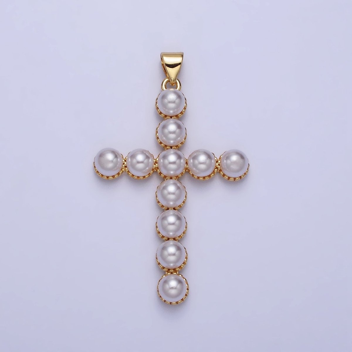 24K Gold Filled Rounded Pearl Lined Religious Cross Pendant in Gold &amp; Silver | AA201 AA202