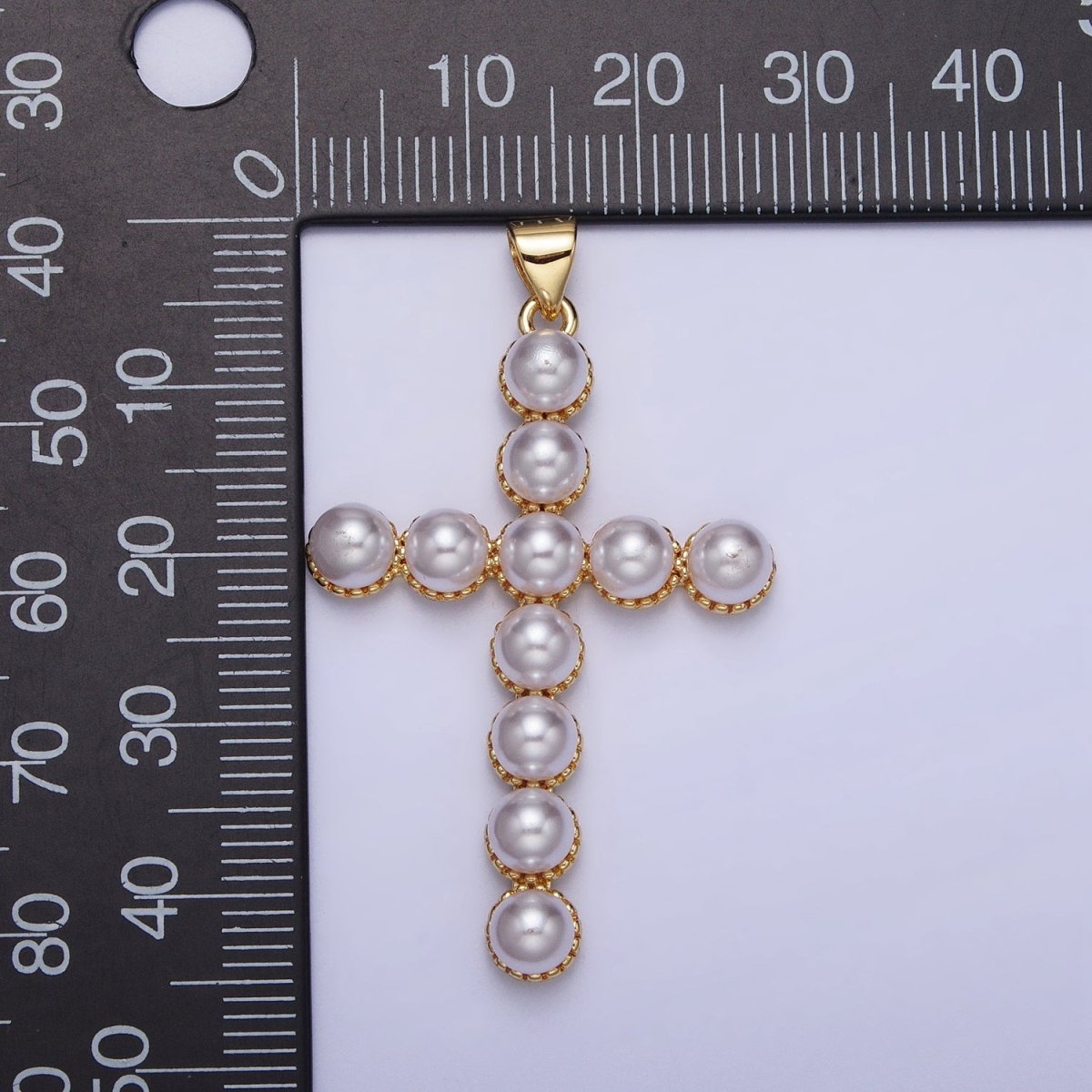 24K Gold Filled Rounded Pearl Lined Religious Cross Pendant in Gold &amp; Silver | AA201 AA202