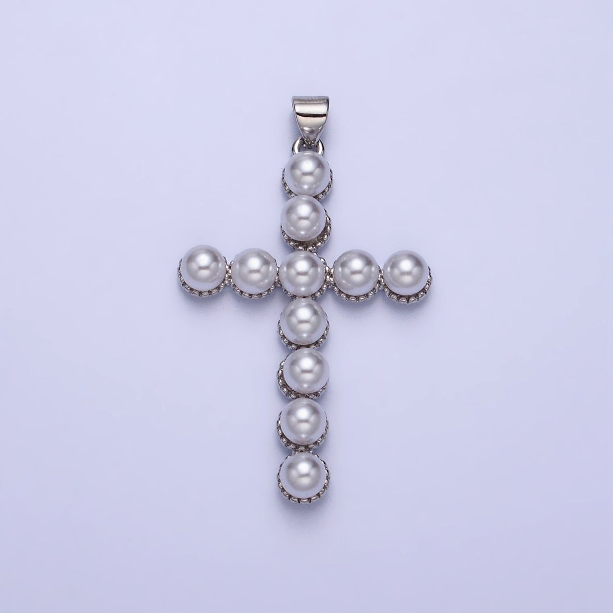 24K Gold Filled Rounded Pearl Lined Religious Cross Pendant in Gold &amp; Silver | AA201 AA202