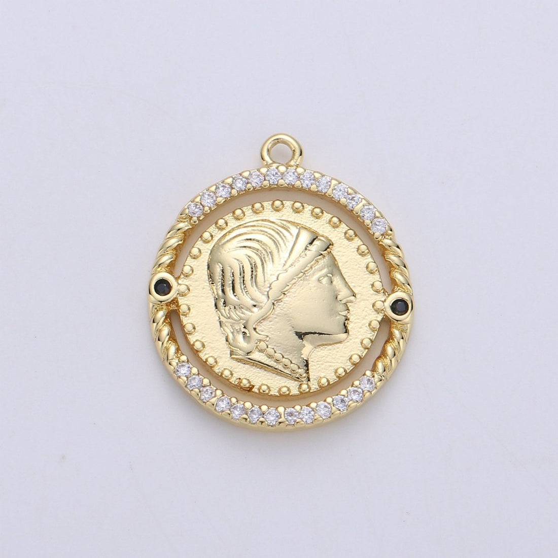 24K Gold Filled Rustic Queen King Ruler Dainty Charm with Black or Pink Micro Pave Cubic Zirconia CZ Stone for Necklace or Bracelet, C-910 ,C-931