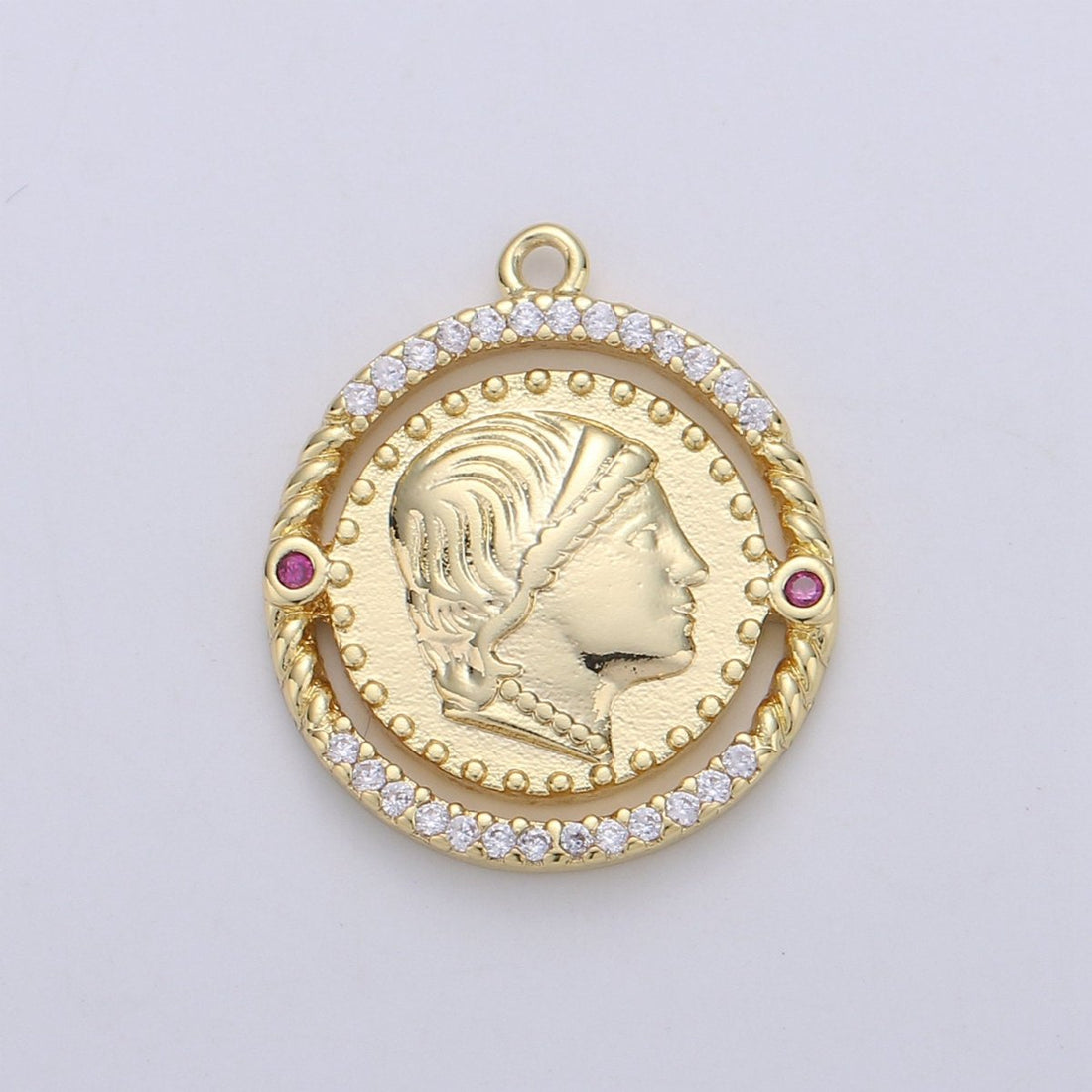 24K Gold Filled Rustic Queen King Ruler Dainty Charm with Black or Pink Micro Pave Cubic Zirconia CZ Stone for Necklace or Bracelet, C-910 ,C-931
