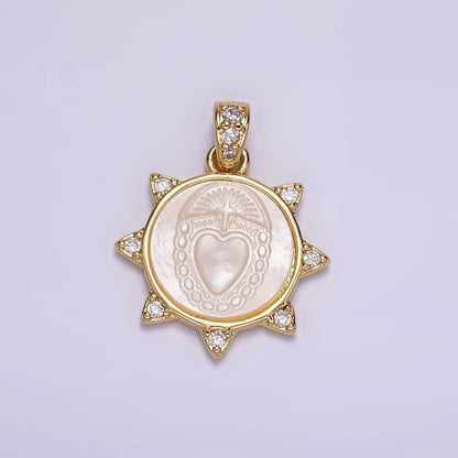 24K Gold Filled Sacred Heart Celestial Sun CZ Shell Pearl Pendant | AA056