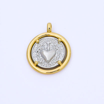 24K Gold Filled Sacred Heart Pendant Mix Metal Religious Charm | AF1559