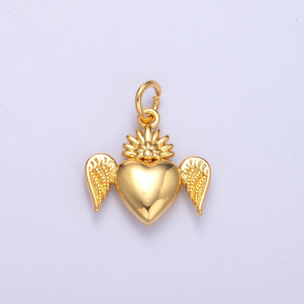 24K Gold Filled Sacred Heart Wings Multidimensional 3D Charm in Gold &amp; Silver | N052