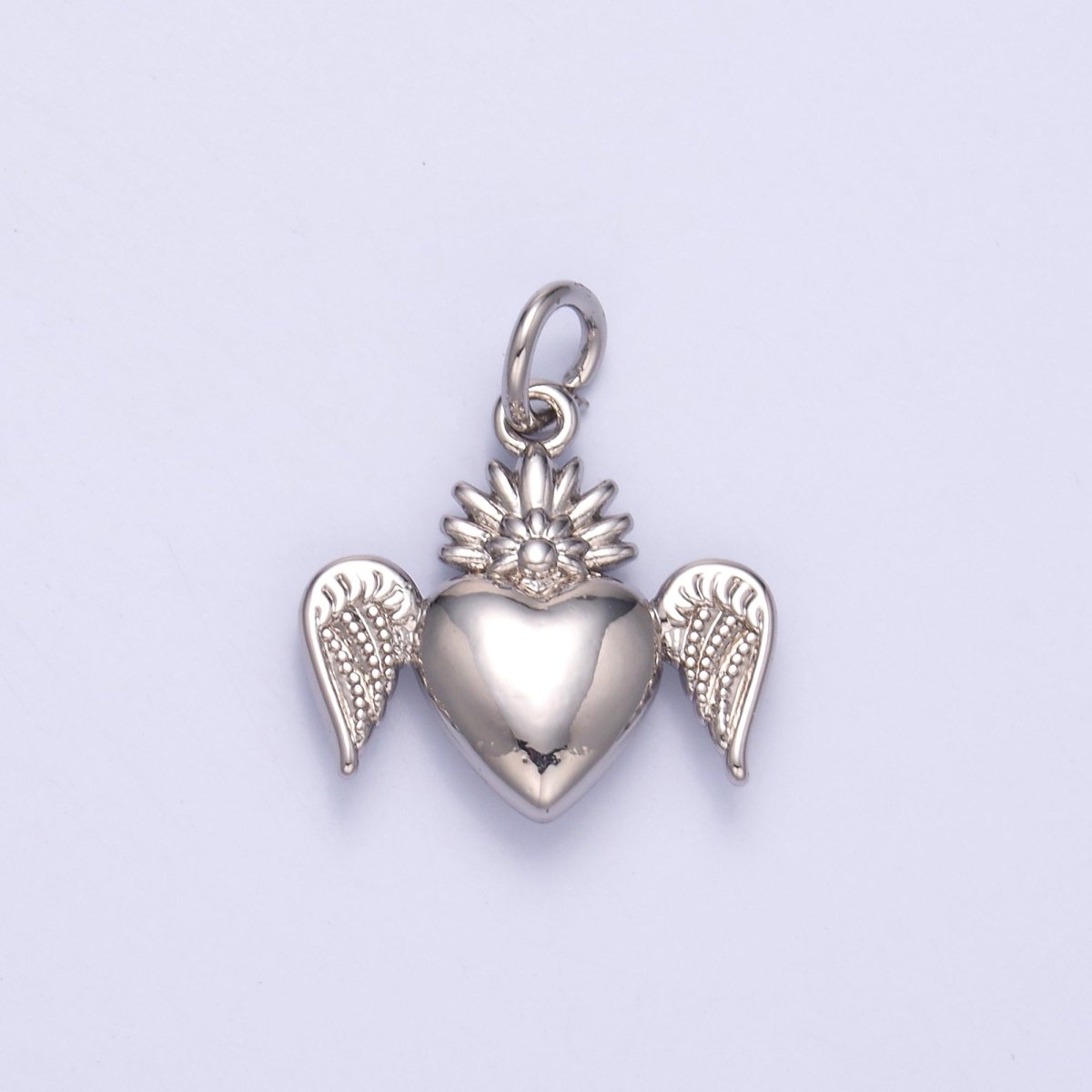 24K Gold Filled Sacred Heart Wings Multidimensional 3D Charm in Gold &amp; Silver | N052