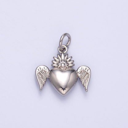24K Gold Filled Sacred Heart Wings Multidimensional 3D Charm in Gold &amp; Silver | N052