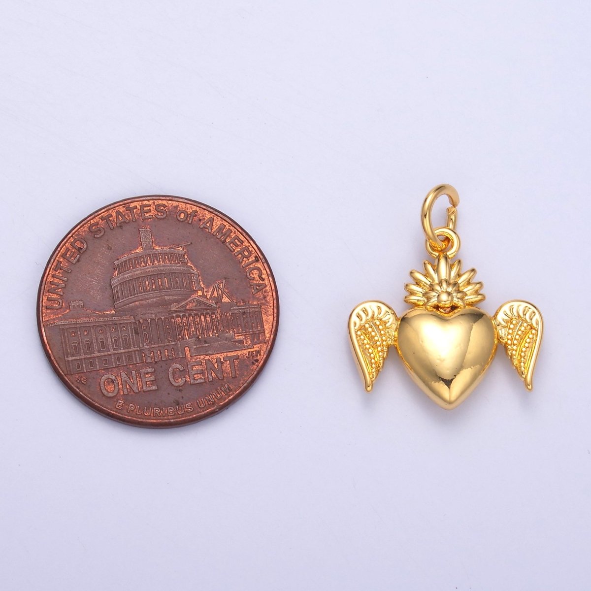24K Gold Filled Sacred Heart Wings Multidimensional 3D Charm in Gold &amp; Silver | N052