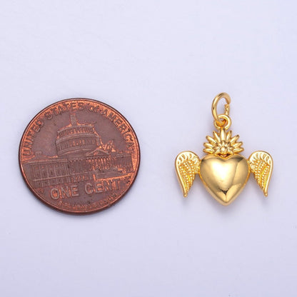 24K Gold Filled Sacred Heart Wings Multidimensional 3D Charm in Gold &amp; Silver | N052