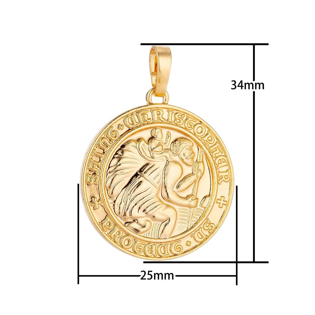 24K Gold Filled Saint Christopher Protect Us, Medallion Coin, Necklace Pendant Charm Bails Findings for Jewelry Making H-609