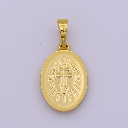 24k Gold Filled Saint Raphael Oval Pendant Double Sided Religious Charm N-1441