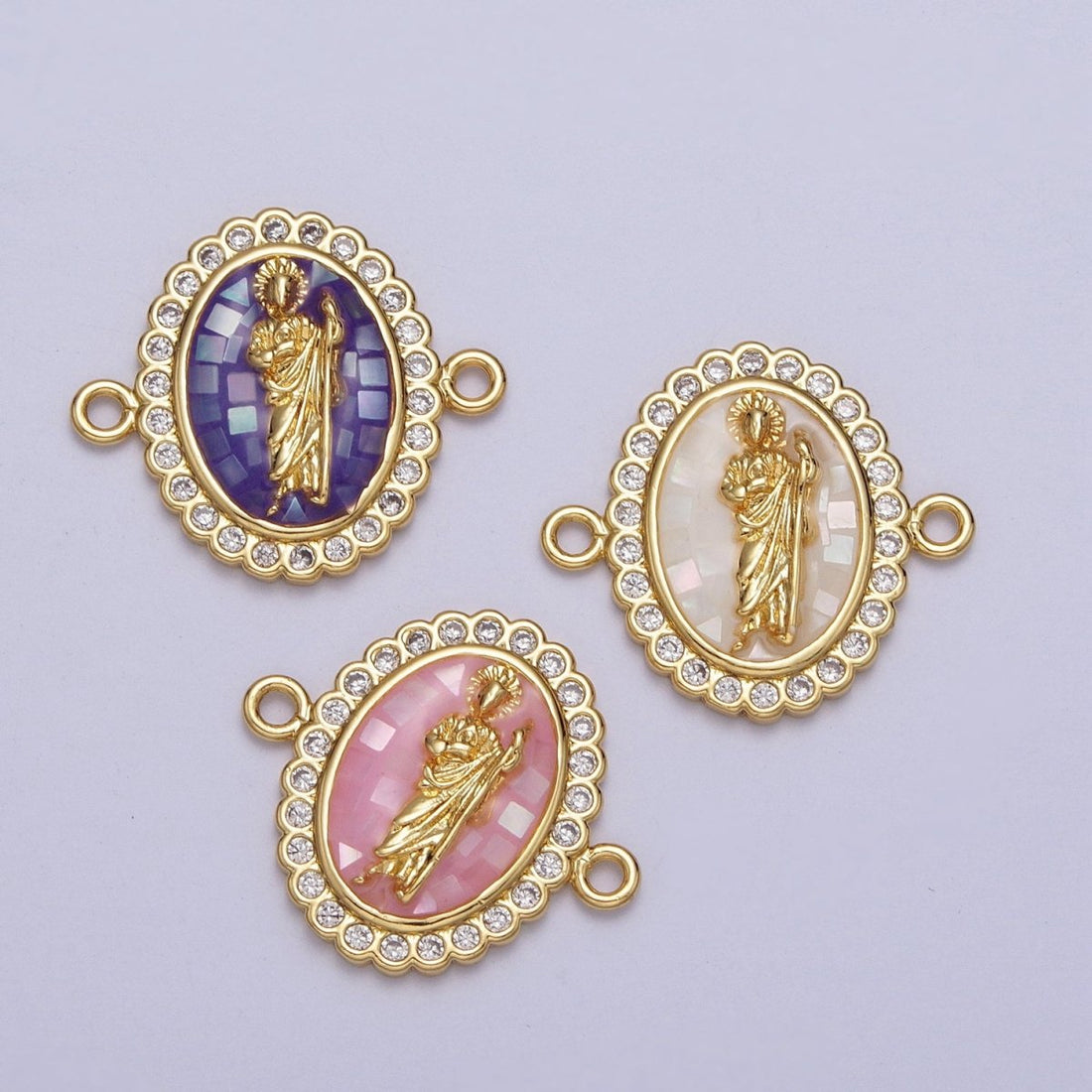 24K Gold Filled Saint St. Jude White, Pink, Purple Shell Opal Link Connector | Y-662 ~ Y-664