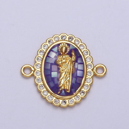 24K Gold Filled Saint St. Jude White, Pink, Purple Shell Opal Link Connector | Y-662 ~ Y-664