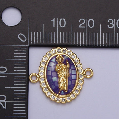 24K Gold Filled Saint St. Jude White, Pink, Purple Shell Opal Link Connector | Y-662 ~ Y-664