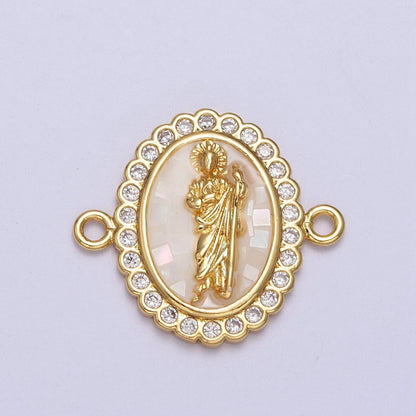 24K Gold Filled Saint St. Jude White, Pink, Purple Shell Opal Link Connector | Y-662 ~ Y-664