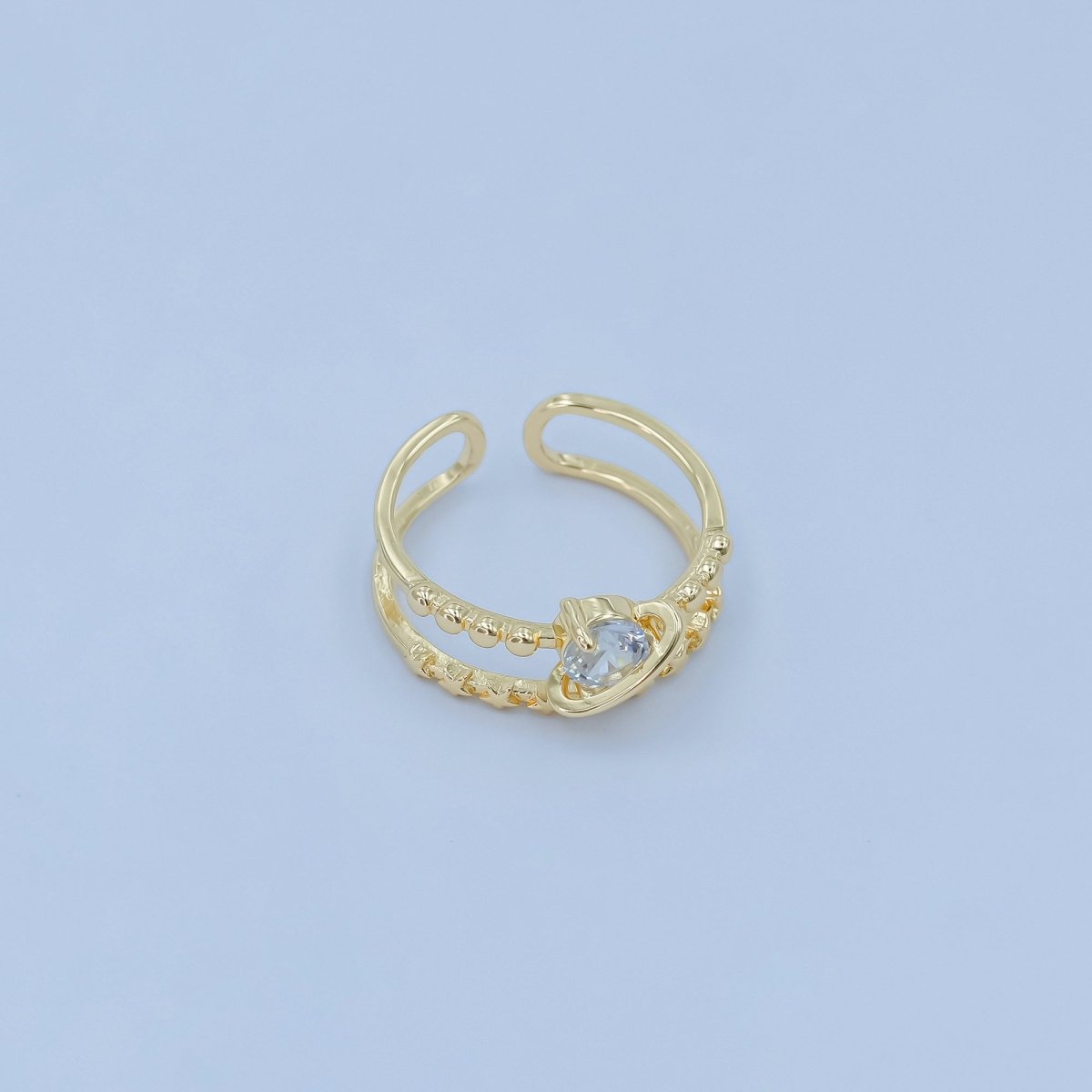 24K Gold Filled Saturn Planet Space Star CZ Double Band Ring | O819