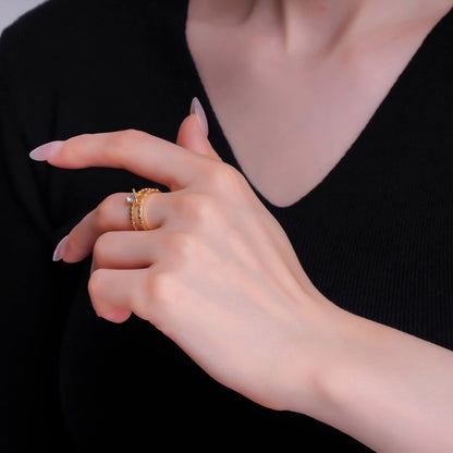 24K Gold Filled Saturn Planet Space Star CZ Double Band Ring | O819