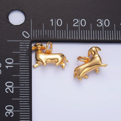 24K Gold Filled Sausage Weiner Dachshund Pet Dog 3D Multidimensional Charm | W388