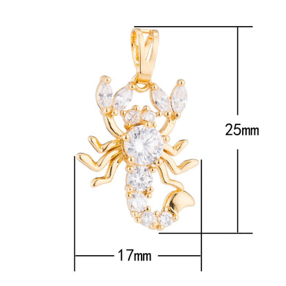 24k Gold Filled Scorpio Scorpion, Animal, Insect, Scorpio, Strong, DIY Cubic Zirconia Necklace Pendant Charm Findings for Jewelry Making H-185