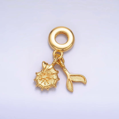 24K Gold Filled Sea Clam Shell Whale Tail Rhondelle Drop Pendant | W328