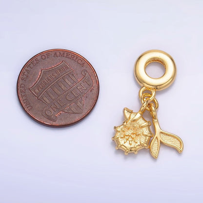 24K Gold Filled Sea Clam Shell Whale Tail Rhondelle Drop Pendant | W328