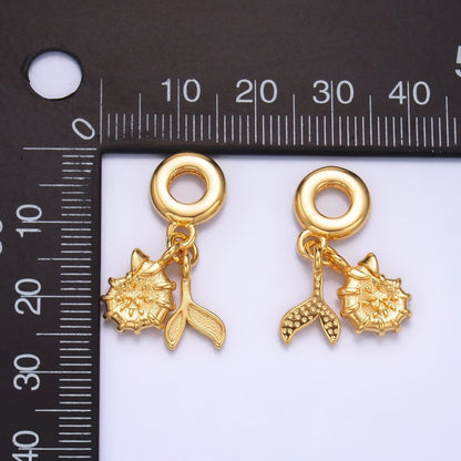 24K Gold Filled Sea Clam Shell Whale Tail Rhondelle Drop Pendant | W328