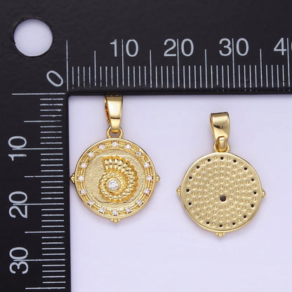 24K Gold Filled Sea Shell Clear CZ Round Pendant | AA1341