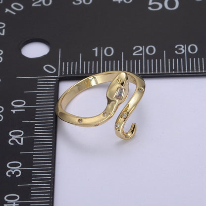 24K Gold Filled Serpent Ring, Adjustable Micro Pave Zirconia CZ Snake Ring, Dainty Curling Snake Jewelry U-464