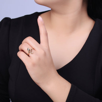 24K Gold Filled Serpent Ring, Adjustable Micro Pave Zirconia CZ Snake Ring, Dainty Curling Snake Jewelry U-464