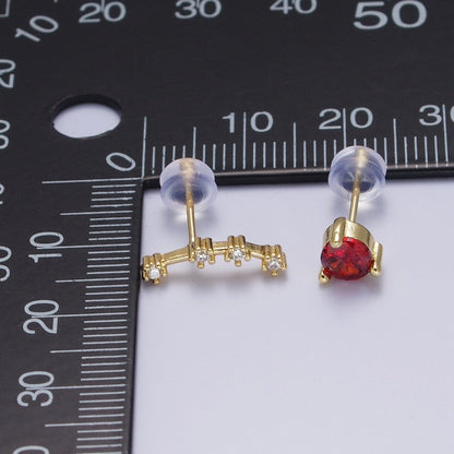 24K Gold Filled Set Birthstone &amp; Astrology Zodiac Horoscope Constellation Cubic Zirconia Stud Earrings | AD014~AD025