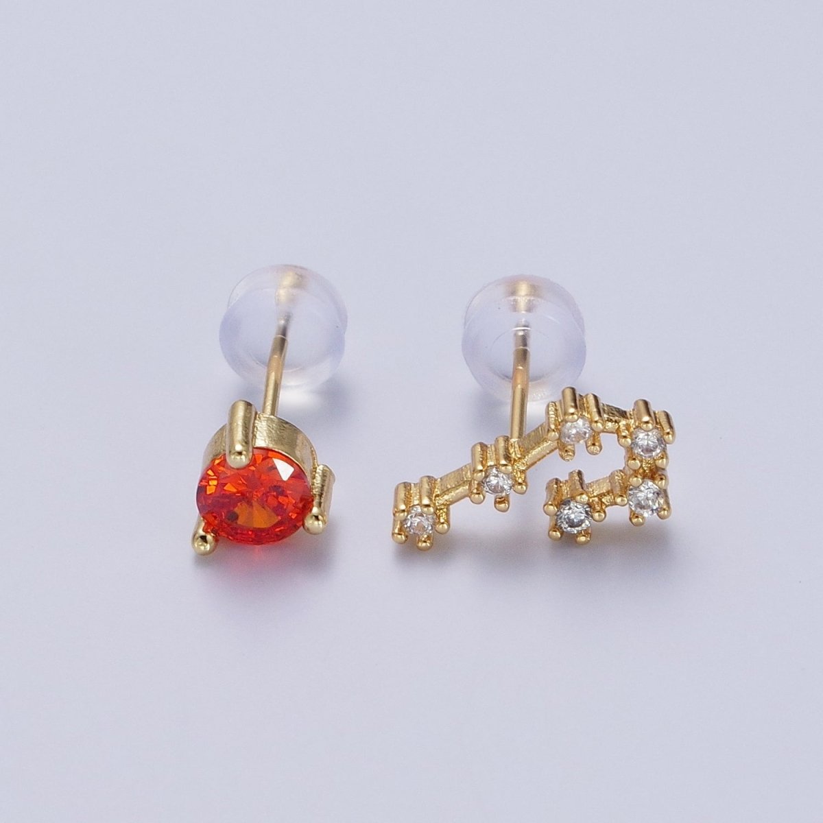 24K Gold Filled Set Birthstone &amp; Astrology Zodiac Horoscope Constellation Cubic Zirconia Stud Earrings | AD014~AD025