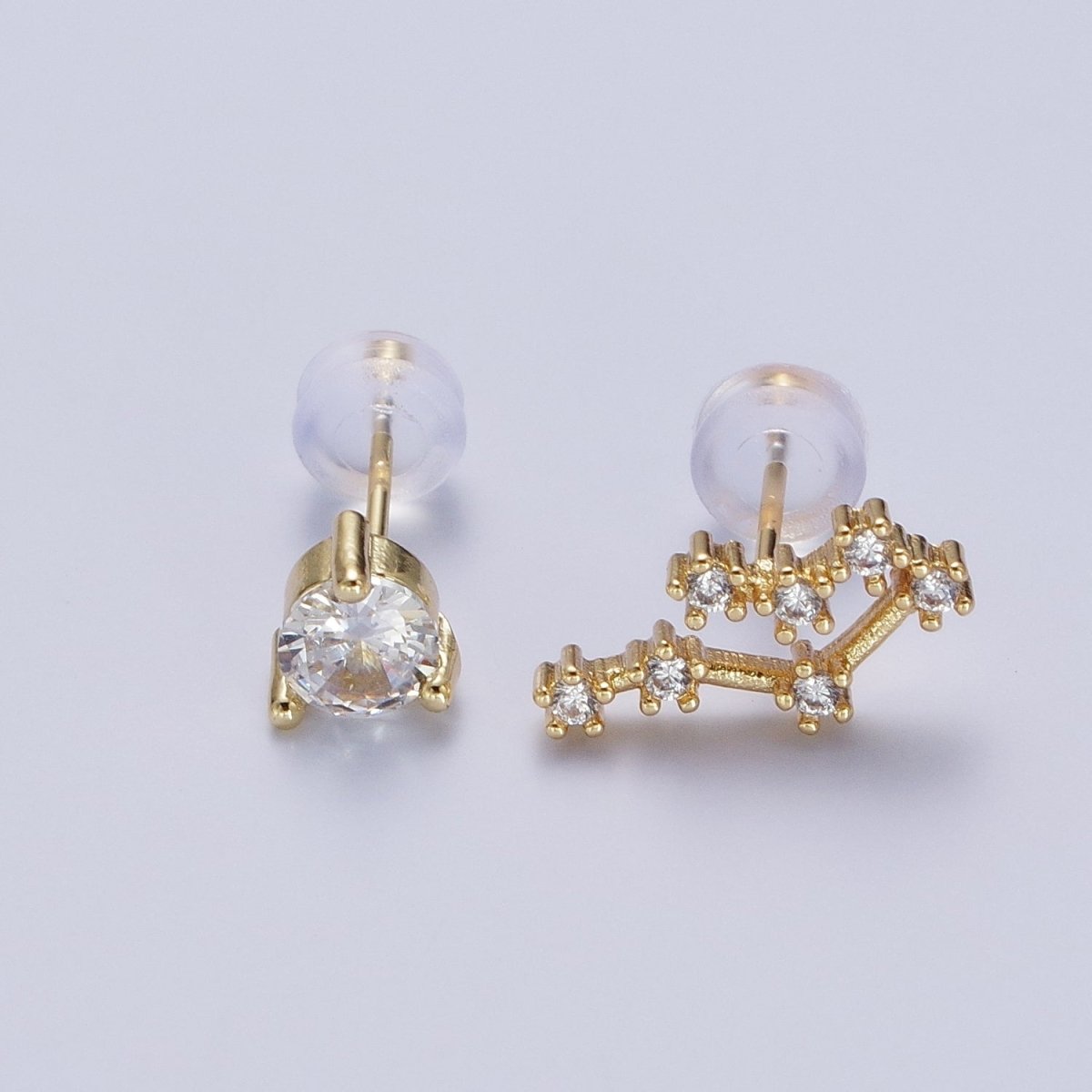 24K Gold Filled Set Birthstone &amp; Astrology Zodiac Horoscope Constellation Cubic Zirconia Stud Earrings | AD014~AD025
