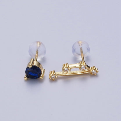 24K Gold Filled Set Birthstone &amp; Astrology Zodiac Horoscope Constellation Cubic Zirconia Stud Earrings | AD014~AD025