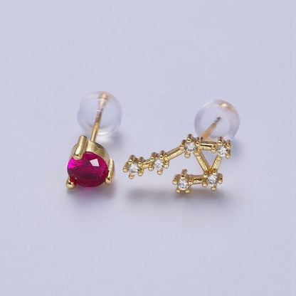 24K Gold Filled Set Birthstone &amp; Astrology Zodiac Horoscope Constellation Cubic Zirconia Stud Earrings | AD014~AD025