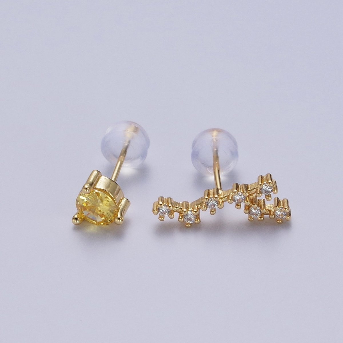 24K Gold Filled Set Birthstone &amp; Astrology Zodiac Horoscope Constellation Cubic Zirconia Stud Earrings | AD014~AD025