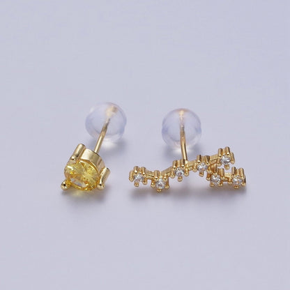 24K Gold Filled Set Birthstone &amp; Astrology Zodiac Horoscope Constellation Cubic Zirconia Stud Earrings | AD014~AD025