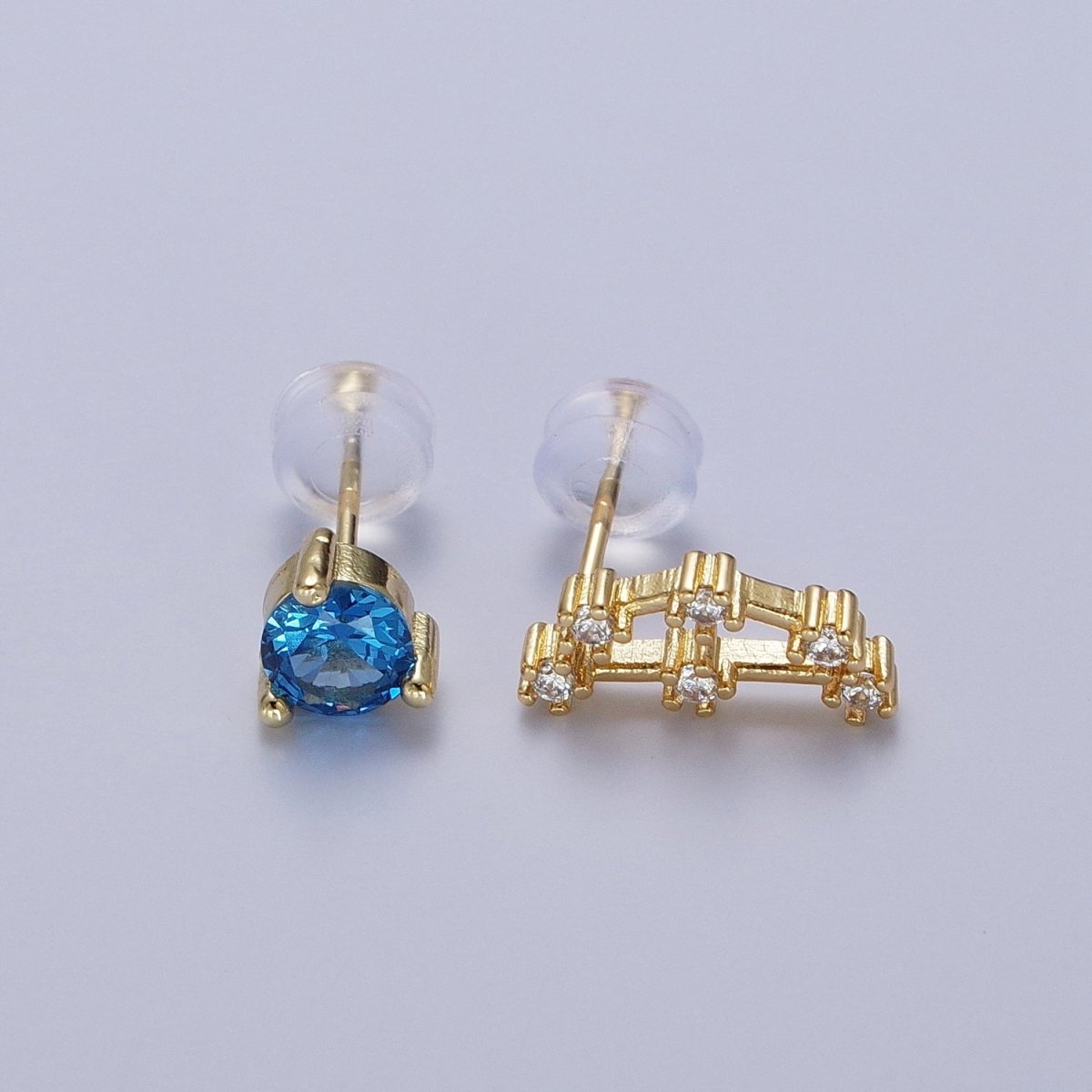 24K Gold Filled Set Birthstone &amp; Astrology Zodiac Horoscope Constellation Cubic Zirconia Stud Earrings | AD014~AD025