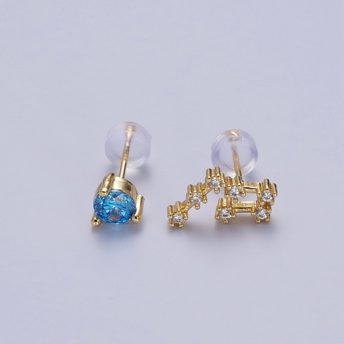 24K Gold Filled Set Birthstone &amp; Astrology Zodiac Horoscope Constellation Cubic Zirconia Stud Earrings | AD014~AD025
