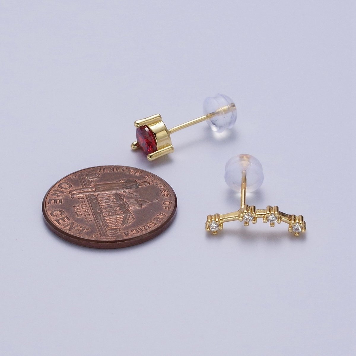 24K Gold Filled Set Birthstone &amp; Astrology Zodiac Horoscope Constellation Cubic Zirconia Stud Earrings | AD014~AD025