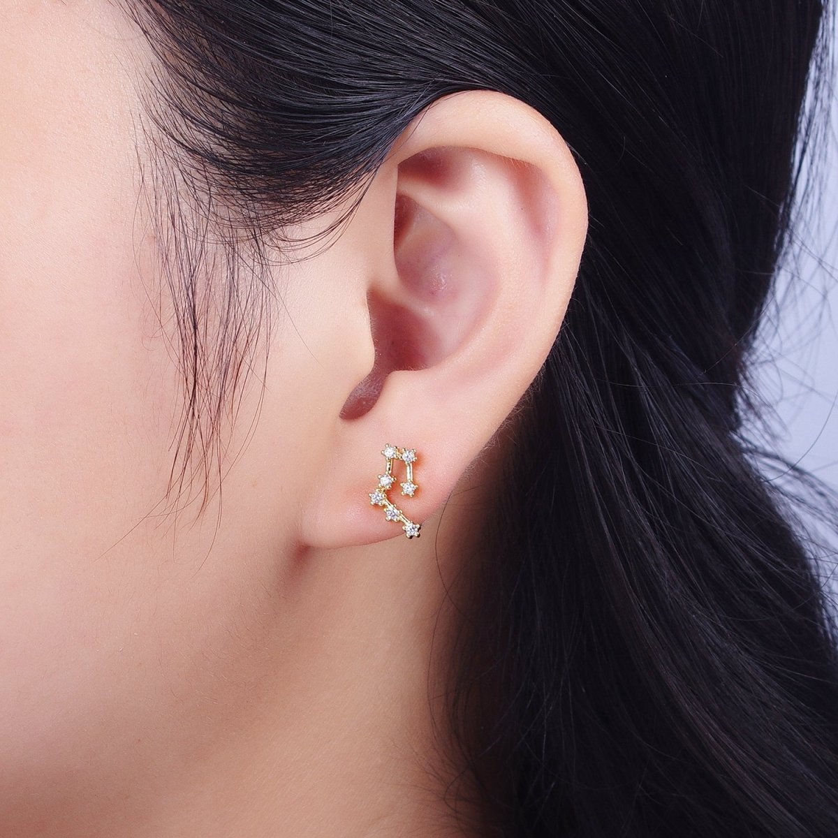 24K Gold Filled Set Birthstone &amp; Astrology Zodiac Horoscope Constellation Cubic Zirconia Stud Earrings | AD014~AD025