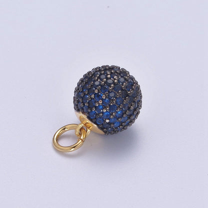 24K Gold Filled Shambala Bead Ball Green, Black, Blue, Fuchsia, Turquoise, Clear, Silver Micro Paved CZ Charm N-314 - N-320
