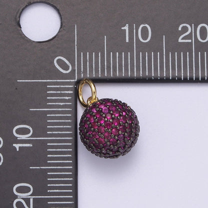 24K Gold Filled Shambala Bead Ball Green, Black, Blue, Fuchsia, Turquoise, Clear, Silver Micro Paved CZ Charm N-314 - N-320