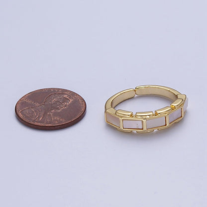 24K Gold Filled Shell Baguette Bar Stacking Adjustable Ring | S-369