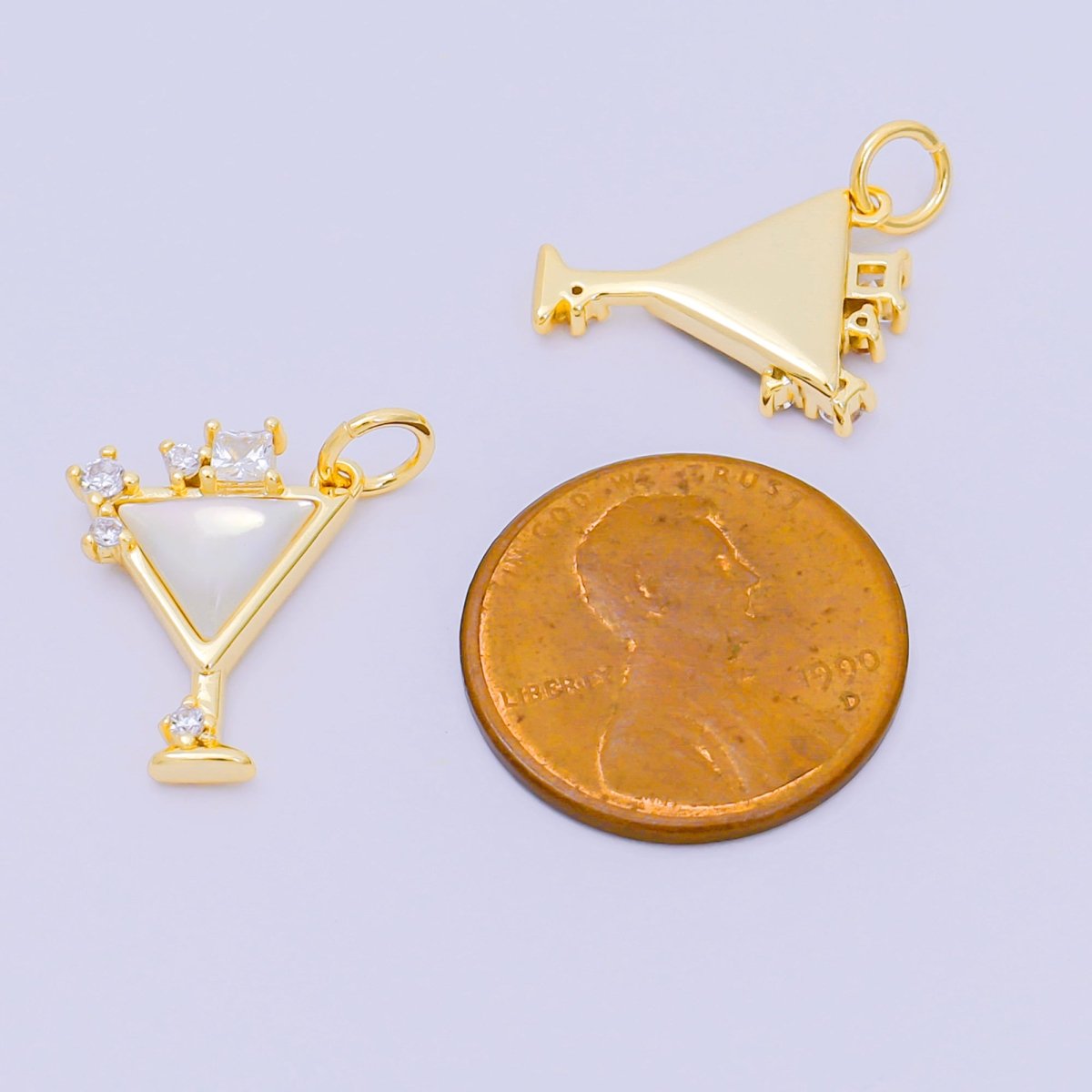 24K Gold Filled Shell Pearl, Abalone CZ Cocktail Martini Charm | M248