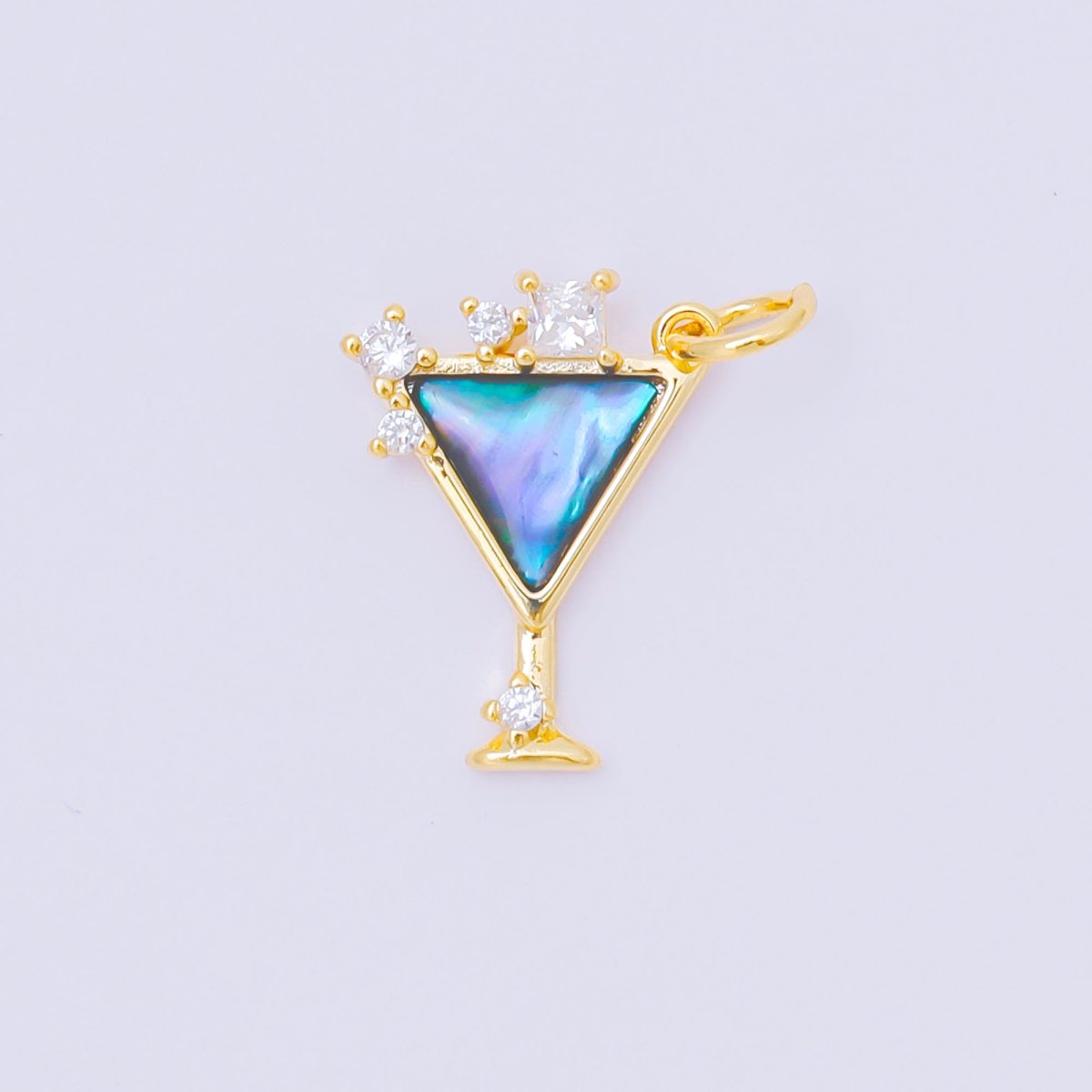 24K Gold Filled Shell Pearl, Abalone CZ Cocktail Martini Charm | M248