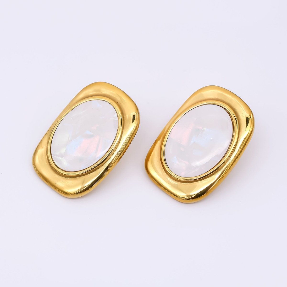 24K Gold Filled Shell Pearl Abstract Modern Stud Earrings in Gold &amp; Silver | AJ-089 AJ-090