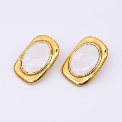 24K Gold Filled Shell Pearl Abstract Modern Stud Earrings in Gold &amp; Silver | AJ-089 AJ-090