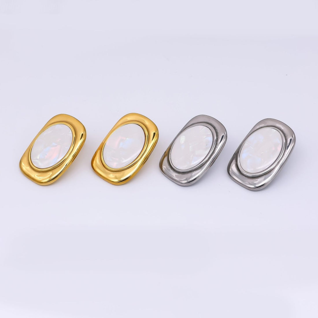 24K Gold Filled Shell Pearl Abstract Modern Stud Earrings in Gold &amp; Silver | AJ-089 AJ-090