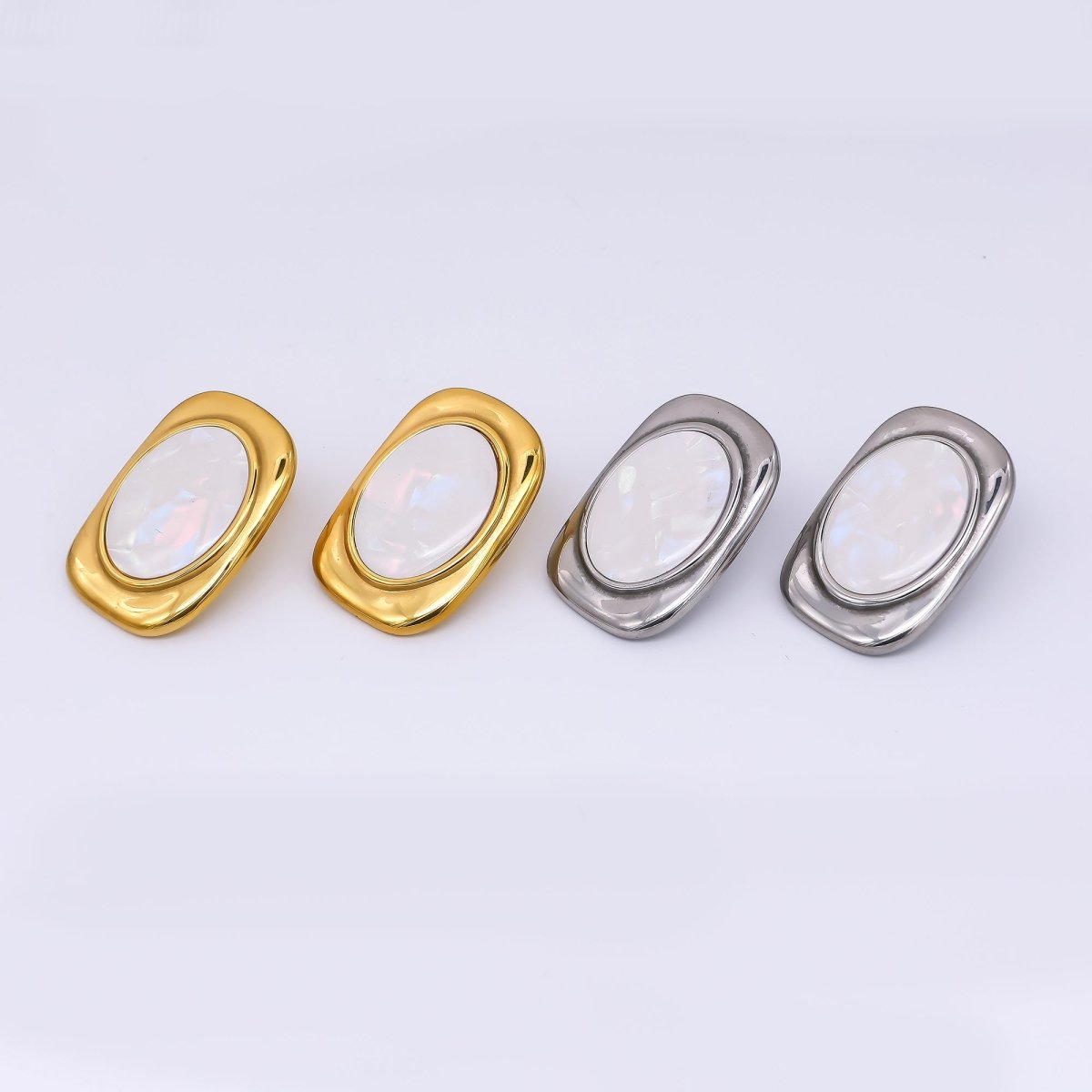 24K Gold Filled Shell Pearl Abstract Modern Stud Earrings in Gold &amp; Silver | AJ-089 AJ-090