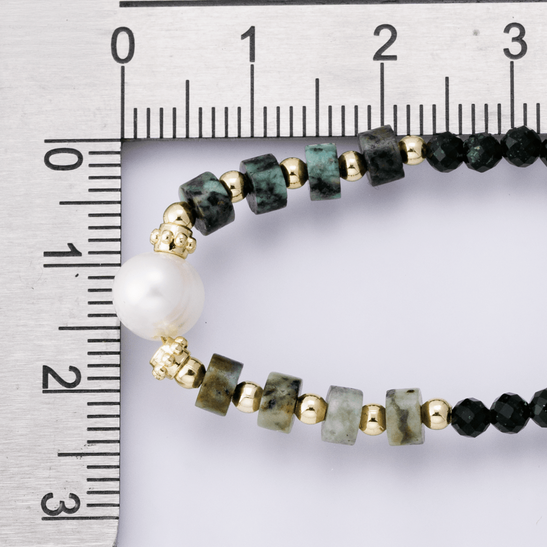 24K Gold Filled Shell Pearl Amazonite Multifaceted Gemstone Cable Chain Half 16.5 Inch Necklace w. Extender | WA-04174